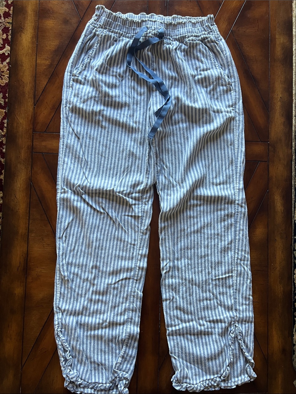 aerie Blue and White Striped Lounge Pants with Elastic Waist